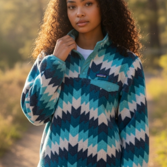 Patagonia Synchilla Snap-T Fleece Pullover XL Teal Geo Pattern F257 - Picture 3 of 11
